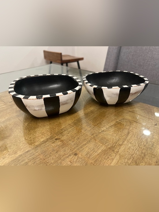 Boutique Other - Black and White Striped Wood Bowls - Set of 2